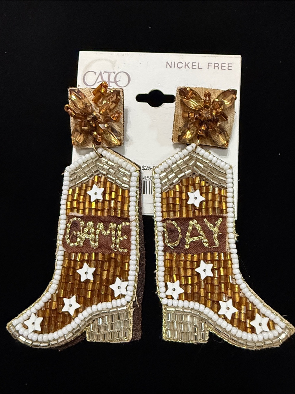 Beaded Game Day Cowgirl Boot Game Day Earrings Stars Western